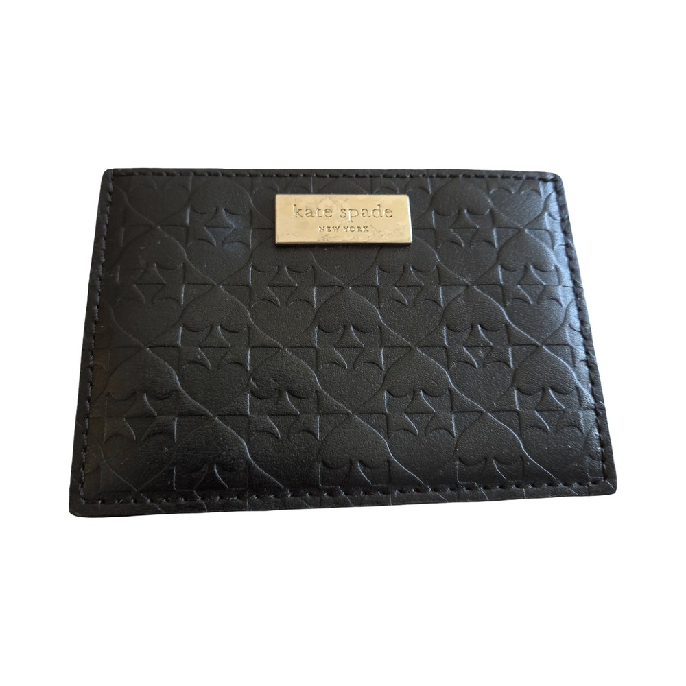 Kate Spade New York Black Embossed Spade Heart Leather Card Holder Wallet